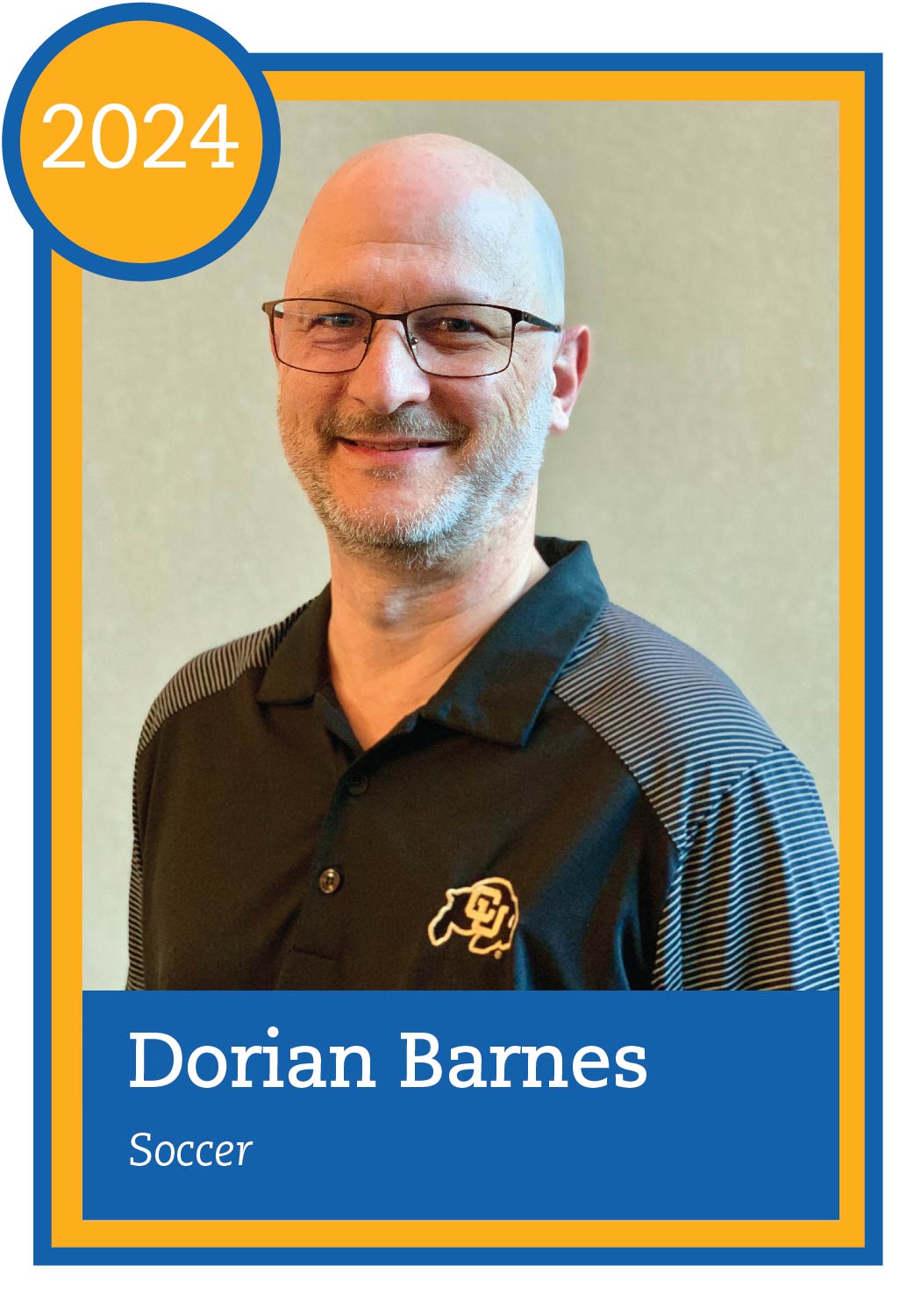 Baseball card design with headshot of Dorian Barnes and text "Dorian Barnes, soccer"